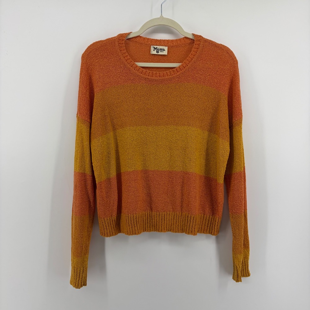 Show Me Your Mumu Cropped‎ Varsity Sweater Orange Yellow Small Striped Knit